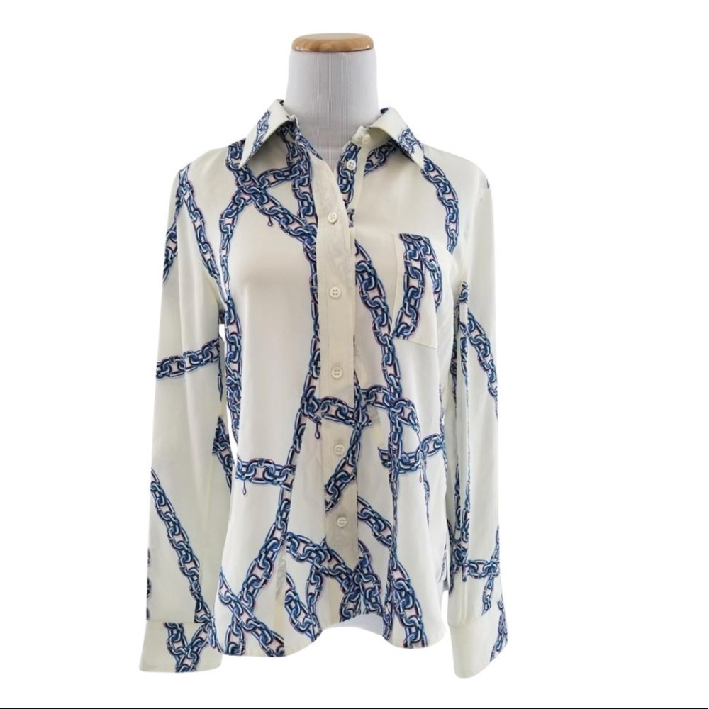 Louis Vuitton Ivory and Blue Button Down Blouse